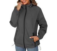 Veste de pluie pour femme - Coupe-vent - Veste softshell pour femme - Imperméable - Manteau de transition - Veste de randonnée respirante - Coupe-vent - Veste fonctionnelle - Fermeture éclair, gris