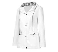 Veste de pluie pour femme - Doublée - Respirante - Avec capuche - Imperméable - Fermeture éclair - Coupe-vent - Veste de vélo - Parka softshell - Veste trench - Veste de mi-saison, Blanc., M
