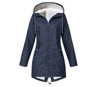 Veste de pluie pour femme - Imperméable - Coupe-vent - Avec capuche - Chaud - Respirant - Veste fonctionnelle - Grandes tailles - Longue - Veste légère à capuche - Trench - Parka de pluie, Marine, 3XL