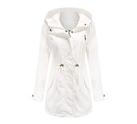 Veste de pluie pour femme, longue, classique, élégante, coupe à la taille, coupe-vent, couleur unie, veste de randonnée unie, sportive, décontractée, toutes saisons, avec capuche, Blanc., S