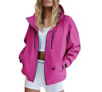 Veste de pluie pour femme - Veste coupe-vent légère avec capuche - Imperméable pliable avec poches - Manteaux d'hiver grande taille, rose vif, S