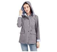Veste De Pluie Pour Femmes Grande Taille Mi-Longues Coup Vent À Capuche Poches Et Cordon Imperméables Manteau Sport Montagne Zip De Couleur Pure Rayé Vestes Randonnée Camping Voyage