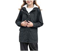Veste de pluie pour filles - Doublure en polaire épaisse - Imperméable - Coupe-vent - Manches longues - Fermeture éclair - Bouton vers le bas - Chaud