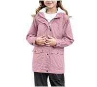 Veste de pluie pour filles - Doublure en polaire épaisse - Imperméable - Coupe-vent - Manches longues - Fermeture éclair - Bouton vers le bas - Chaud