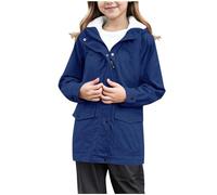 Veste de pluie pour filles - Doublure en polaire épaisse - Imperméable - Coupe-vent - Manches longues - Fermeture éclair - Bouton vers le bas - Chaud