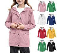 Veste de pluie pour filles et garçons - Veste tactique légère et imperméable en Softshell avec poche - Doublure en polaire - Coupe-vent à capuche - Manteau d'hiver chaud pour l'extérieur, rose, 13-14