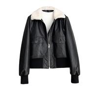 Veste de printemps en cuir véritable pour femme, style rétro, rembourré, chaud, court, fermeture éclair, taille élastique, veste en peau de mouton, Noir , M