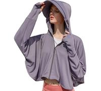 Veste de protection solaire pour femme avec fermeture éclair intégrale UPF 50+ Protection solaire UV Vêtements légers à manches longues Sweat à capuche, gris foncé, taille unique