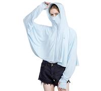 Veste de protection solaire pour femme avec fermeture éclair intégrale UPF 50+ Protection solaire UV Vêtements légers à manches longues Sweat à capuche, bleu, taille unique