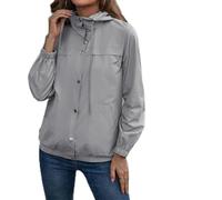 Veste de randonnée boutonnée pour femme - Veste de pluie légère à capuche - Manteau de pluie softshell - Vêtement d'extérieur pour la marche, les voyages, l'escalade, le sport - Coupe-vent, gris, L