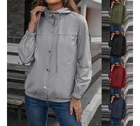 Veste de randonnée boutonnée pour femme - Veste de pluie légère à capuche - Manteau de pluie softshell - Vêtement d'extérieur pour la marche, les voyages, l'escalade, le sport - Coupe-vent, Vert, S