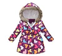 Veste de randonnée en softshell pour enfants et filles - Avec fermeture éclair - Veste d'extérieur épaisse - Chaude - Coupe-vent - Respirante - Protection contre le fromage - Impression de dessin