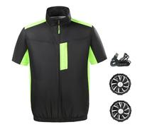 Veste de refroidissement avec gilet de glace à 2 ventilateurs avec 3 vitesses de vent, veste climatisée de ventilateur réglable avec poche, protection solaire étanche à fermeture éclair, veste de ven