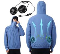 Veste de Refroidissement pour Hommes avec Ventilateur Heatstroke Prevention Vêtements climatisés Protection Solaire Ice Cool Jacket for Hot Weather Work, Outdoor Activities,Bleu,XL