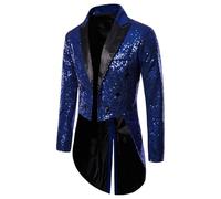 Veste de Smoking à Paillettes Brillantes pour Homme, Coupe ajustée, Queue-de-Pie, Blazer Scintillant, Style Disco, Mariage, Spectacle, Bleu foncé, Taille L