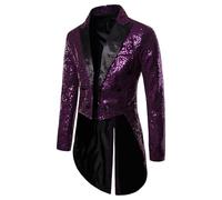Veste de Smoking à Paillettes pour Homme, Coupe ajustée, Style Queue de Pie, Violette, Taille XX Large.