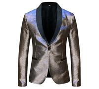 Veste De Smoking Brillante pour Homme À Sequins Coupe Ajustée Blazer À Un Bouton et Revers Châle Tenue De Soirée Formelle pour Fêtes Bals Mariages Dîners Célébrations et Spectacles. Noir -