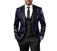 Veste De Smoking Homme À Sequins Ombrés Coupe Slim Revers Cranté en Satin Un Bouton Idéale pour Les Mariages Banquets Bals Soirées Disco Bleu XXL
