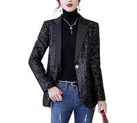 Veste de Smoking pour Femmes Couleur Unie décontractée Manches Longues Bouton à Revers Blazer à Paillettes Mode Dames Manteau d'affaires décontracté (Noir,M)