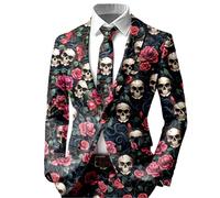 Veste de soirée décontractée imprimée pour Homme Manteau élégant pour Automne et Hiver Style Tendance pour passionnés de Mode Veste de Costume d'halloween pour Homme Imprimé tête de Mort Pull Noel