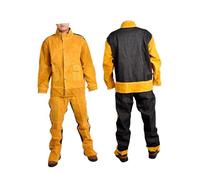 Veste de Soudage En Cuir, Pantalon, Veste de Soudeur En Cuir Résistant à La Flamme Costume, Salopette de Soudeur, équipement de Protection, Tablier de Soudager Résistant à La Chaleu, jaune, xl