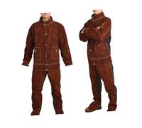 Veste de Soudage En Cuir, Pantalon, Veste de Soudeur En Cuir Résistant à La Flamme Costume, Salopette de Soudeur, équipement de Protection, Tablier de Soudager Résistant à La Chaleu, Brun, xl