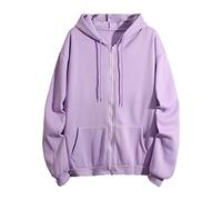 Veste de sport à capuche pour femme - Sweat à capuche surdimensionné - Sweat à capuche confortable - Décontracté - Style sport - Fermeture éclair - Veste universitaire, lilas, M