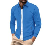 Veste de sport en polaire gaufrée pour homme - Veste de golf légère à revers - Manteau bomber de baseball avec poches zippées - Ajustement confortable - Pour la course à pied, bleu, XXX-Large