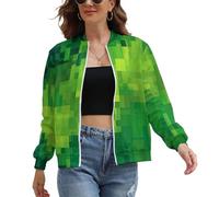 Veste De Sport Femme Chic, Rétro Cool Géométrique Blouson Bombers Léger Printemps Automne Avec Poches, Outwear Zippé Casual Pixels Mosaïques Imprimé Manteau Femme S