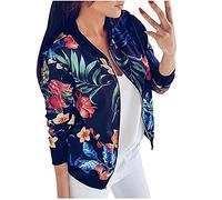 Veste De Sport Femme Court Chic Élégante Blouson Moto Femme Pas Cher Fleur Imprimé Léger Sweatshirt Bombers Casual Vintage Zippé Pas Cher A La Mode (as4, alpha, m, regular, regular, Bleu marine)