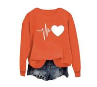 Veste De Sport Femme Sweat-Shirt à Manches Longues et col Rond pour Femme, Haut sans Capuche, décontracté, imprimé Amour Sweat sans Manche Femme Sweat Oversize Femme (Orange, M)