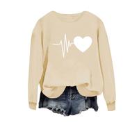 Veste De Sport Femme Sweat-Shirt à Manches Longues et col Rond pour Femme, Haut sans Capuche, décontracté, imprimé Amour Sweat sans Manche Femme Sweat Oversize Femme (Beige, L)