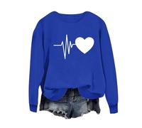 Veste De Sport Femme Sweat-Shirt à Manches Longues et col Rond pour Femme, Haut sans Capuche, décontracté, imprimé Amour Sweat sans Manche Femme Sweat Oversize Femme (Blue, M)