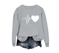 Veste De Sport Femme Sweat-Shirt à Manches Longues et col Rond pour Femme, Haut sans Capuche, décontracté, imprimé Amour Sweat sans Manche Femme Sweat Oversize Femme (Grey, XL)