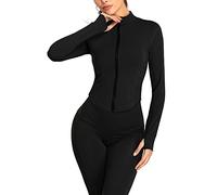 Veste de Sport Femme Veste de Course avec Trous pour Les Pouces Veste de Yoga avec Fermeture Éclair Jogging Vélo Alpinisme Noir - L