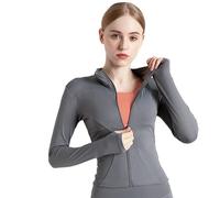 Veste de Sport Femme Veste de Course LéGèRe Veste de Sport de Fitness Respirante avec Trou pour Le Pouce Haut Zippé de Yoga, Course à Pied, Yoga, Gym.