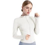 Veste de Sport Femme Veste de Course LéGèRe Veste de Sport de Fitness Respirante avec Trou pour Le Pouce Haut Zippé de Yoga, Course à Pied, Yoga, Gym.