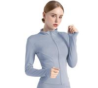 Veste de Sport Femme Veste de Course LéGèRe Veste de Sport de Fitness Respirante avec Trou pour Le Pouce Haut Zippé de Yoga, Course à Pied, Yoga, Gym.