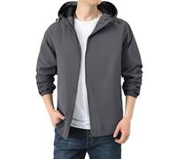 Veste de sport pour homme - Légère, imperméable, respirante - Coupe-vent pliable pour vélo, extérieur, randonnée et utilisation toutes saisons - Avec poches latérales - Veste de mi-saison, gris, M