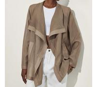 Veste de style britannique décontractée et polyvalente avec un sens du design, mode pour le travail et les vacances, texture Old Money, effet lin, grand col, fausse poche, manches longues, drapé, coup