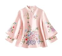 Veste de Style Chinois pour Femme - Haut brodé de Style Chinois Manteau de Costume Tang de Style Ethnique Veste boutonnée Classique de Broderie Vintage Manteaux brodés Classiques Chinois,Rose,
