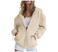 Veste de Survêtement Femme Avec Capuche Zippée - Sweat Surdimensionné Y2k - Demi-Saison Polaire Unie - Loisirs - Pull Décontracté à Capuche, Beige B, XL
