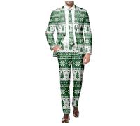 Veste De SurvêTement Homme,Costume décontracté Homme Grande Taille Deux pièces Haut et Bas pour soirée Bal thème Noël imprimé élégant Produit de catégorie Men's Suits (Green, L)