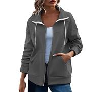 Veste de survêtement pour femme avec fermeture éclair élégante en coton pour le sport et les loisirs Col sans capuche au design sportif, gris, L