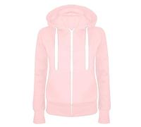 Veste de survêtement pour femme avec fermeture éclair intégrale - Couleur unie - Veste universitaire légèrement cintrée - En coton - Veste de sport - Veste à capuche, Rose Pêche, L