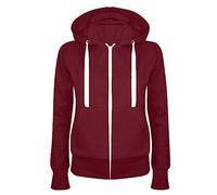 Veste de survêtement pour femme avec fermeture éclair intégrale - Couleur unie - Veste universitaire légèrement cintrée - En coton - Veste de sport - Veste à capuche, Bordeaux, XL