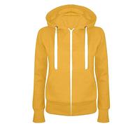 Veste de survêtement pour femme avec fermeture éclair intégrale - Couleur unie - Veste universitaire légèrement cintrée - En coton - Veste de sport - Veste à capuche, jaune, XL