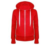 Veste de survêtement pour femme avec fermeture éclair intégrale - Couleur unie - Veste universitaire légèrement cintrée - En coton - Veste de sport - Veste à capuche, rouge clair, L