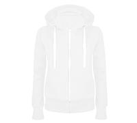 Veste de survêtement pour femme avec fermeture éclair intégrale - Couleur unie - Veste universitaire légèrement cintrée - En coton - Veste de sport - Veste à capuche, Blanc., L