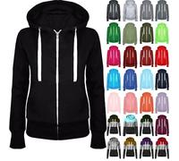 Veste de survêtement pour femme avec fermeture éclair intégrale - Couleur unie - Veste universitaire légèrement cintrée - En coton - Veste de sport - Veste à capuche, Noir , S
